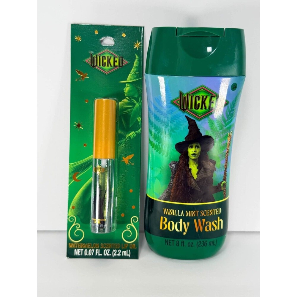 Wicked Elphaba Vanilla Mint Body Wash Watermelon Lip Oil 2pc Gift Set